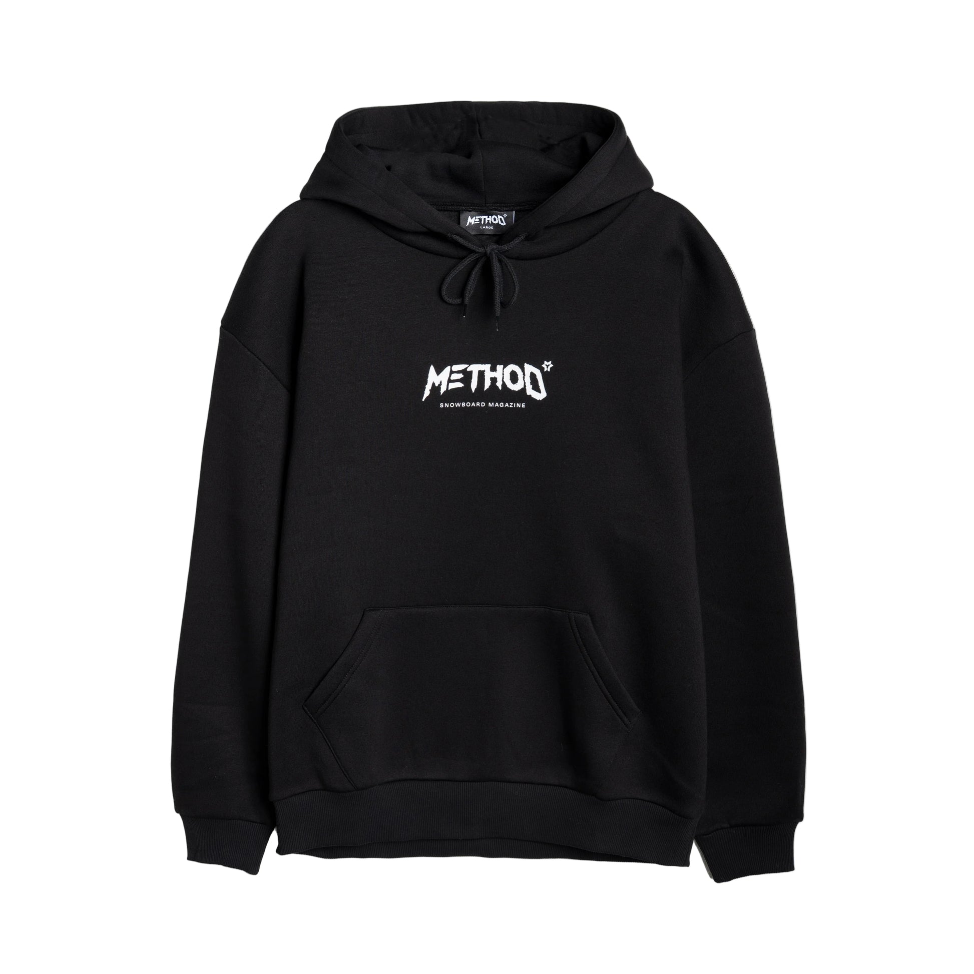 Black hoodie with 'METHOD' logo on a white background