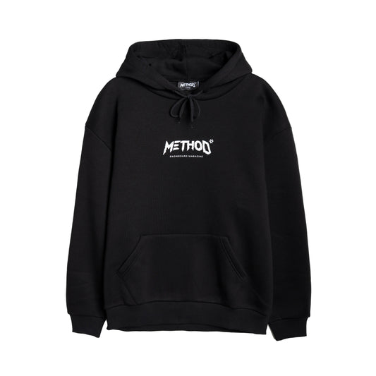 Black hoodie with 'METHOD' logo on a white background