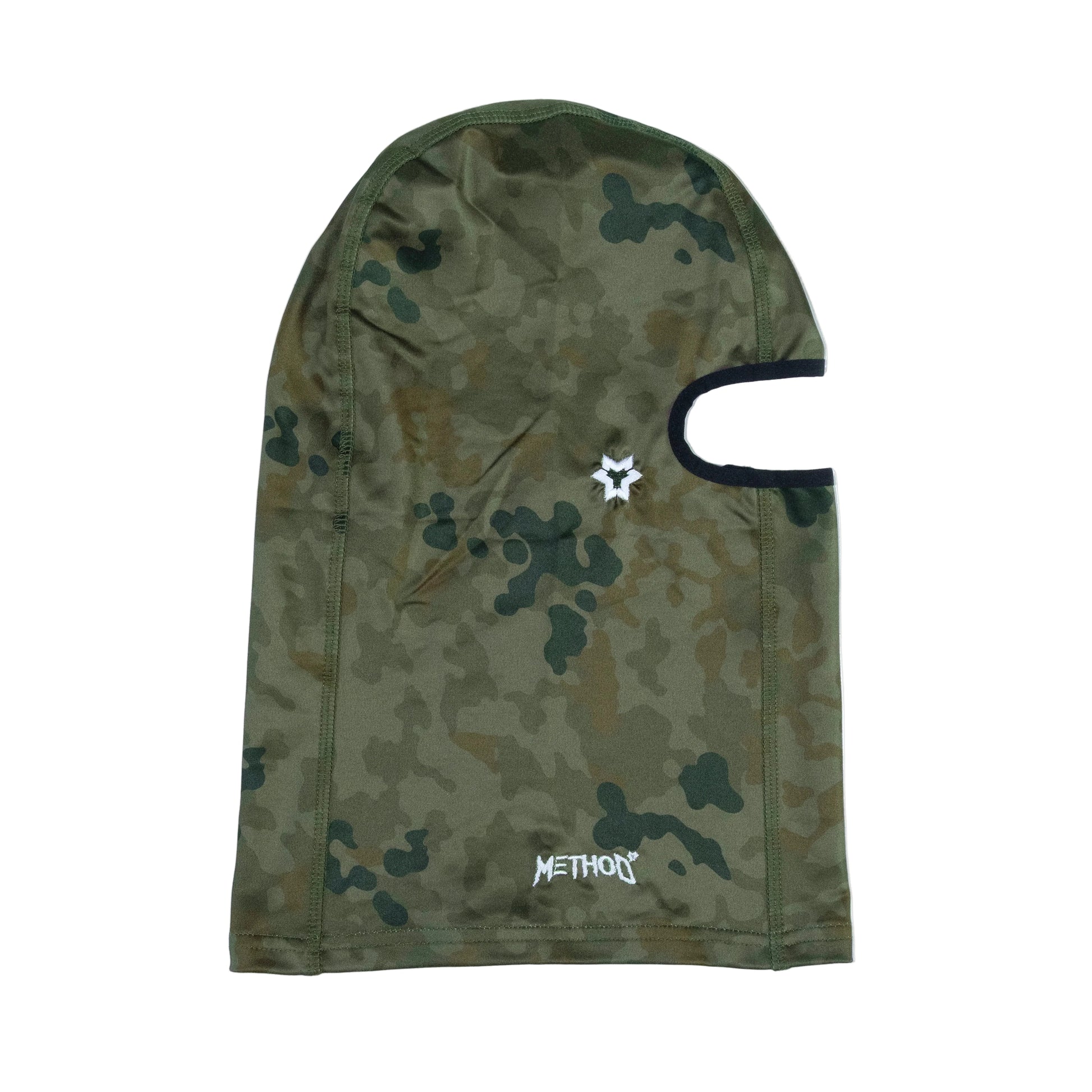 Camouflage balaclava with a star design and 'Methon' branding on a white background