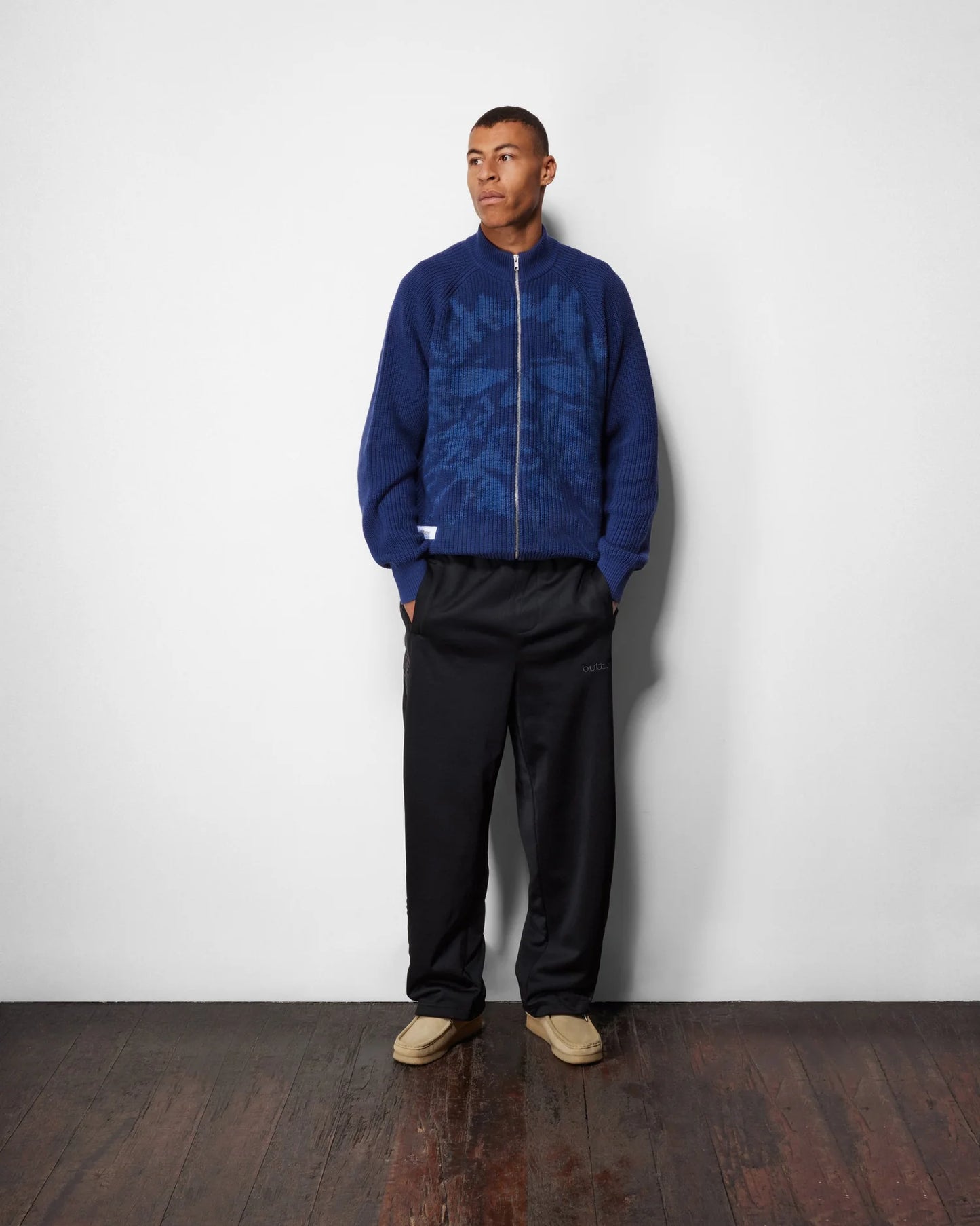 Butter Goods - Shout Zip-Thru Knit Sweater Dark Blue