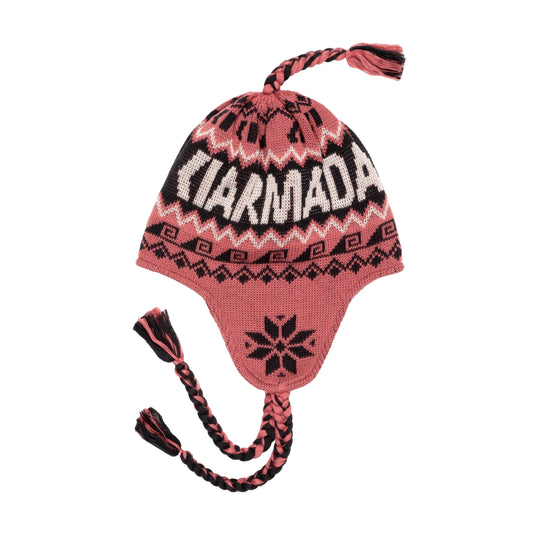 Knitted hat with pattern and 'Klamath' text on a white background