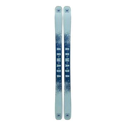 Two skis with a gradient blue design on a white background