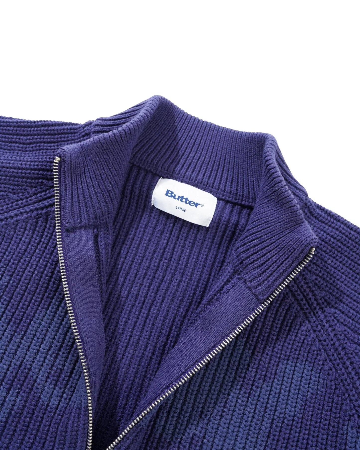 Butter Goods - Shout Zip-Thru Knit Sweater Dark Blue