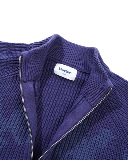 Butter Goods - Shout Zip-Thru Knit Sweater Dark Blue